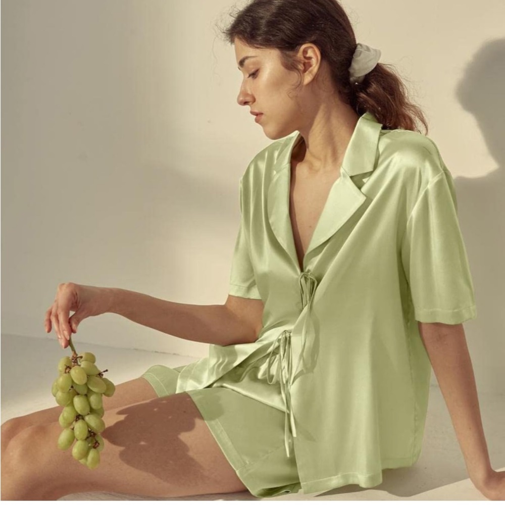Satin Tie Pajama Shorts Set